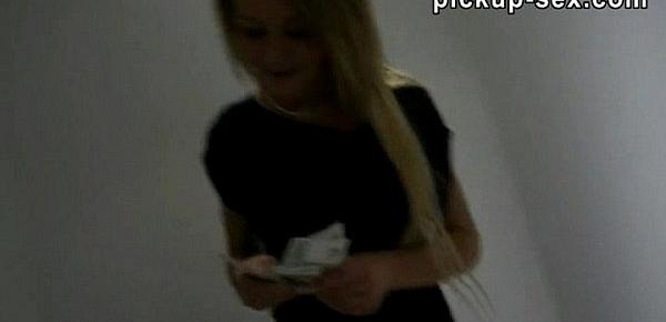  Lusty amateur babe gets paid and banged in the dressing room